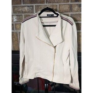 Saint + Sofia Women's Organic Cotton Biker Jacket Size 10 Beige Long Sleeve Zip